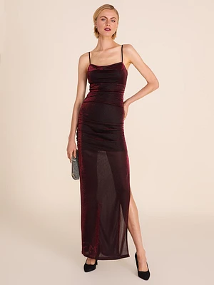 Metallic Cowl Neck Gown