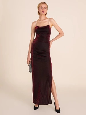 Metallic Cowl Neck Gown