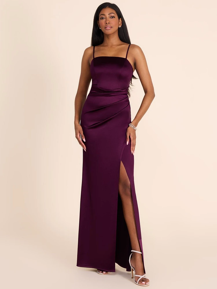 Satin Gown With Pleating