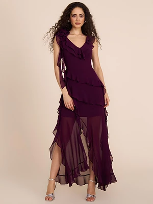 Robe en mousseline à volants superposés