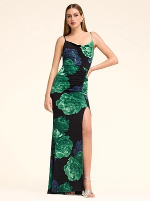 Cowl Neck Floral Gown