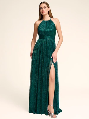 Robe en tricot froissé métallisé à dos nu
