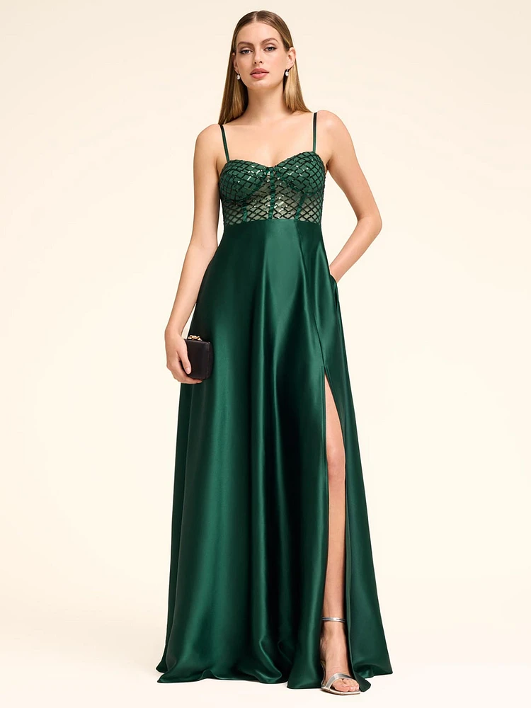 Bustier Sequin & Satin Gown