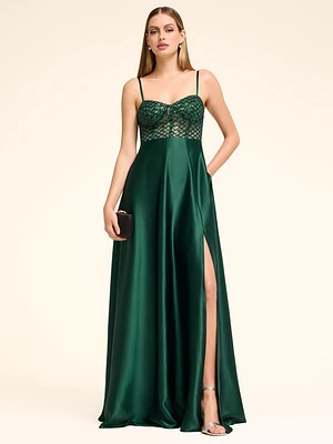 Bustier Sequin & Satin Gown