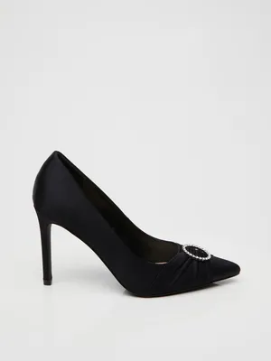 Pointed-Toe High Heel Pump With Ornament, Black /