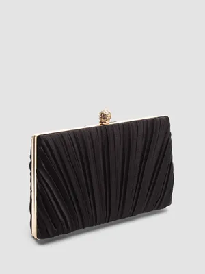 Pleated Satin Minaudiere With Metal Top Closure