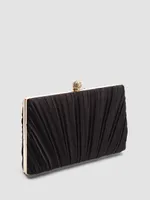 Pleated Satin Minaudiere With Metal Top Closure