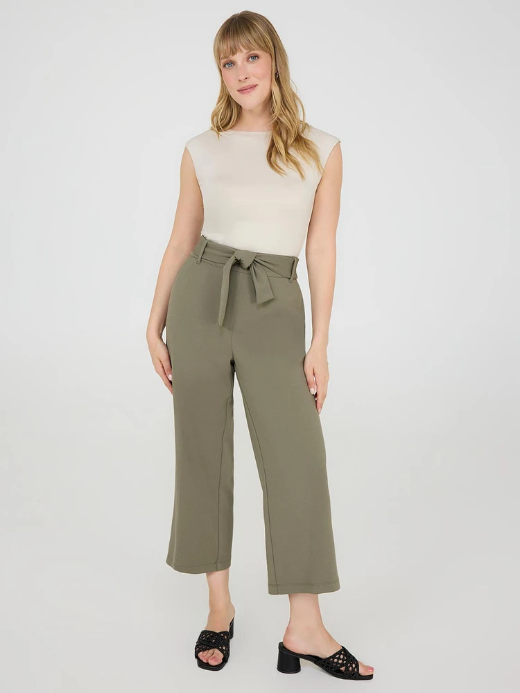 Pantalon gaucho en crêpe avec ceinture