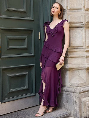 Robe en mousseline à volants superposés