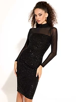 Mock Neck Sequin Dress