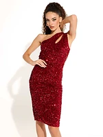 One-Shoulder Red Sequin Dress