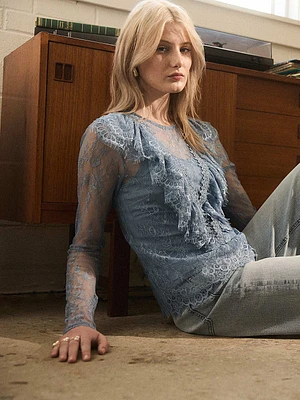 Ruffle V-Neck Lace Top With Cami