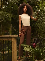 Pantalon à jambe large et taille mi-haute