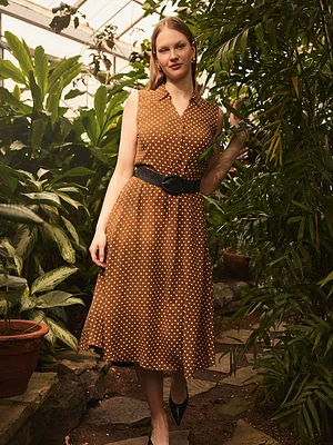 Sleeveless Dot Print Midi Dress