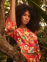 Floral Off-The-Shoulder Linen Bubble Hem Top
