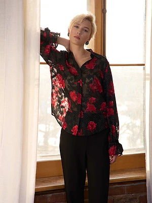 Floral Print V-Neck Blouse