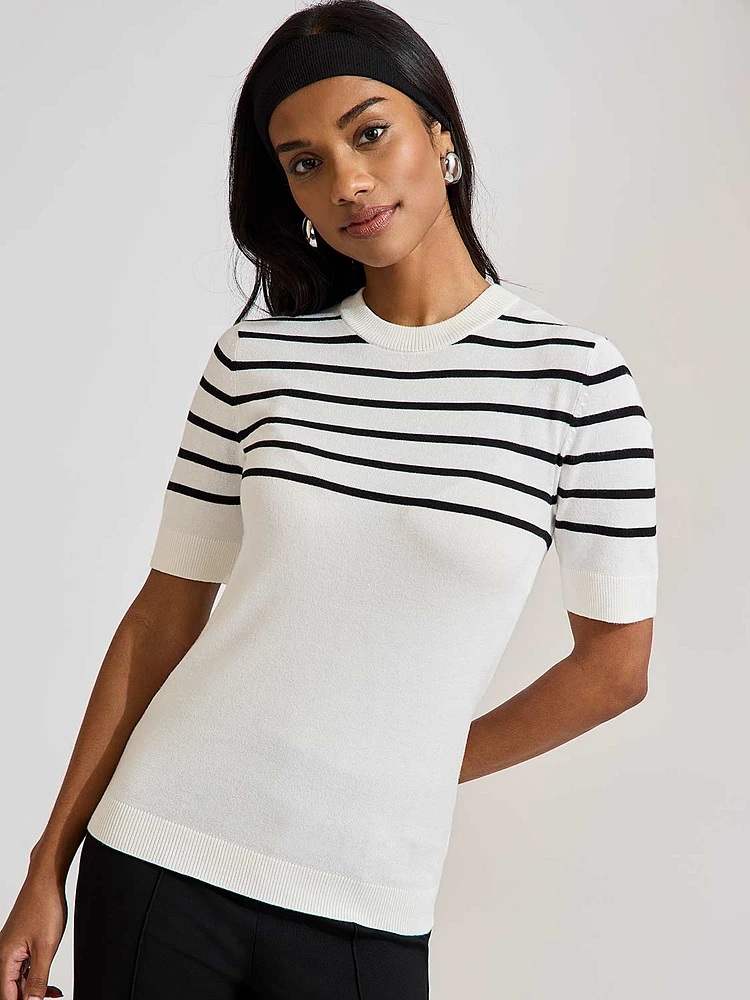 Striped Short-Sleeve Sweater