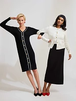 Contrast Piping Midi Sweater Dress