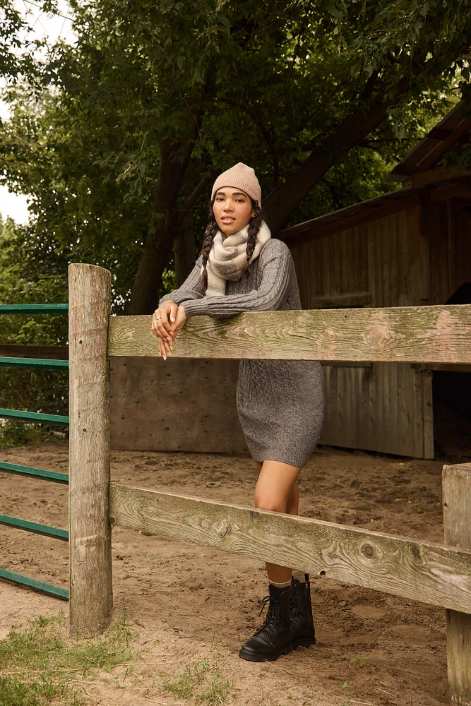 Cable Knit Mock Neck Sweater Dress