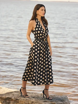 Robe trapèze en satin à imprimé pois et col licou