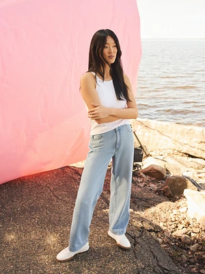 Metal Trim Straight Leg Cotton Jeans