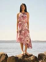 Robe florale asymétrique à col licou et détails plissés