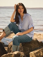Cropped Straight Leg Cuffed Jeans