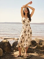 Floral Satin Cowl Neck Midi Dress