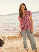 Blouse à manches flottantes et noeud sur le devant