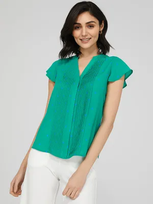 Printed Crepe Chiffon Blouse WIth Pintuck Detail