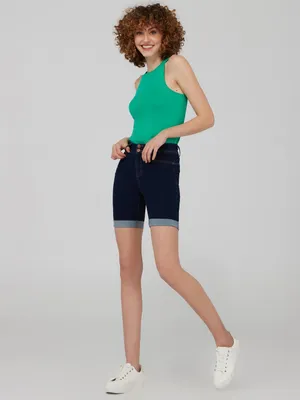 High Rise Bermuda Jean Shorts, /