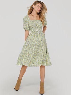 Suzy Shier Puff Sleeve Prairie Dress, Yellow / | Centre Eaton de Montréal