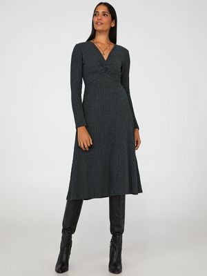 Twisted V-Neck Midi Dress, Grey /