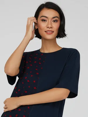 Color Block Crew Neck Short Sleeve Top, Stellar /