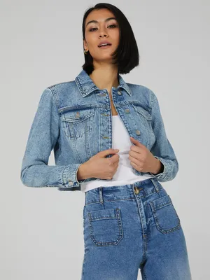 Cropped Raw Edge Denim Jacket