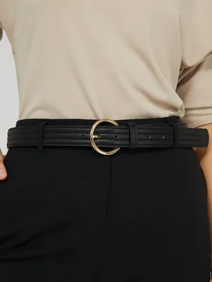 Quilted Belt With Round Buckle, Black /