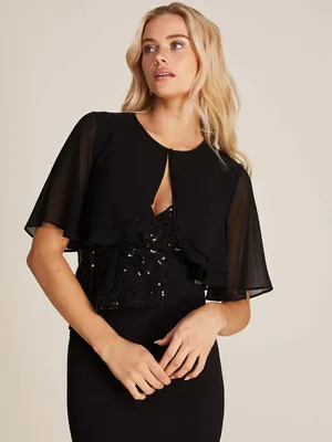 Short Sleeve Double Layered Cape Cover-Up