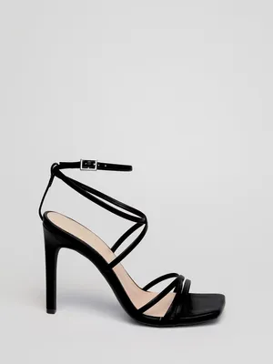 Faux Leather Strappy Square Toe High Heel Sandal, /