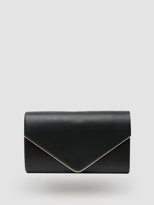 Patent Faux Leather Flapover Clutch With Metal Trim, / o/s