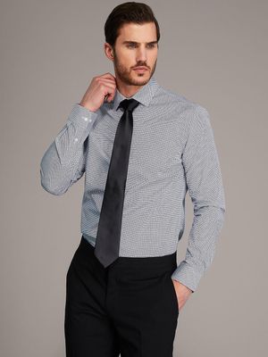 Geometric Printed Slim Fit Dress Shirt, White /