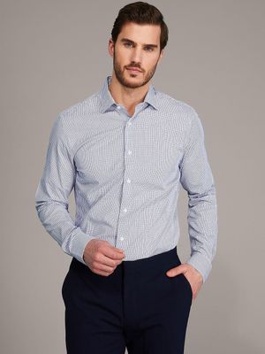 Two-Toned-Checkered Slim Fit Dress Shirt, White /