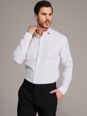 Classic Checkered Slim Fit Dress Shirt, White /