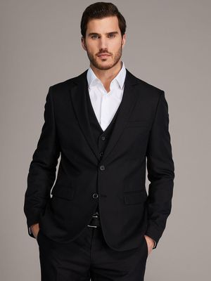 Single Breasted Two-Button Contemporary Fit Suit Jacket, Black /