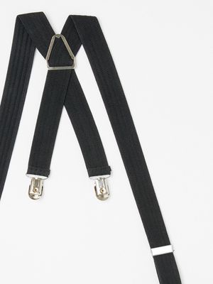 Black Adjustable X-Back Clip-On Suspenders With Leather Detail