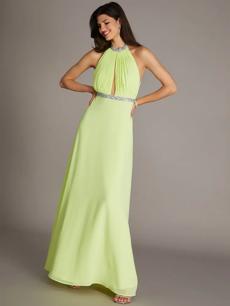 Halter Top Chiffon Gown, Lt Green /