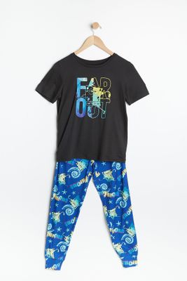 AERO Boys Super Soft SpongeBob Far Out Graphic 2 Piece Pajama Set