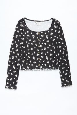 AERO Girls Super Soft All Over Print Long Sleeve Crop Top