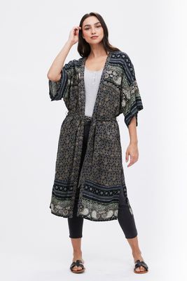 Maxi Kimono Border Print