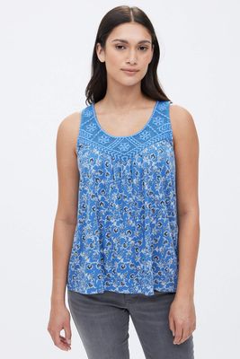 Embroidered Knit Printed Tank Top