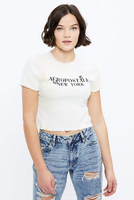 T-shirt court noué-teint à imprimé de  broderie Aéropostale New York